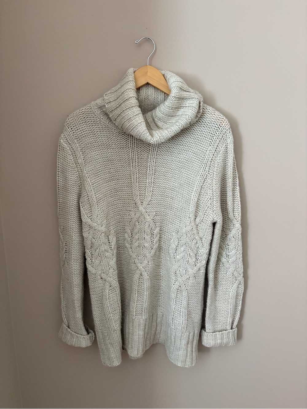 bobeau Cream Cable Knit Cowl Neck Sweater Sz M